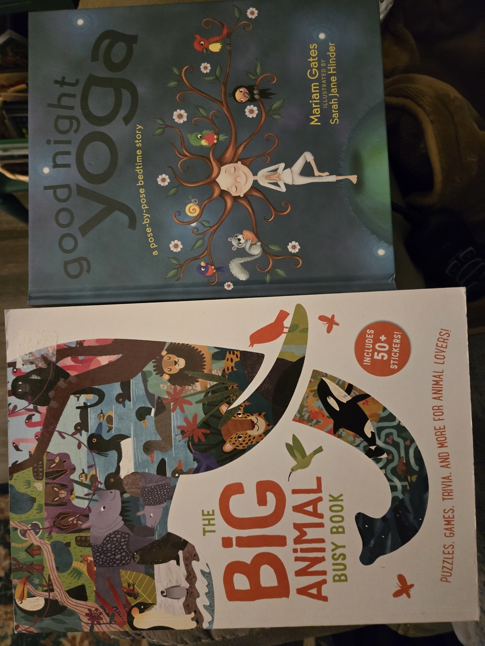 Good Night Yoga & The Big Animal Busy Book - Kids Activity Bundle - Blue, White